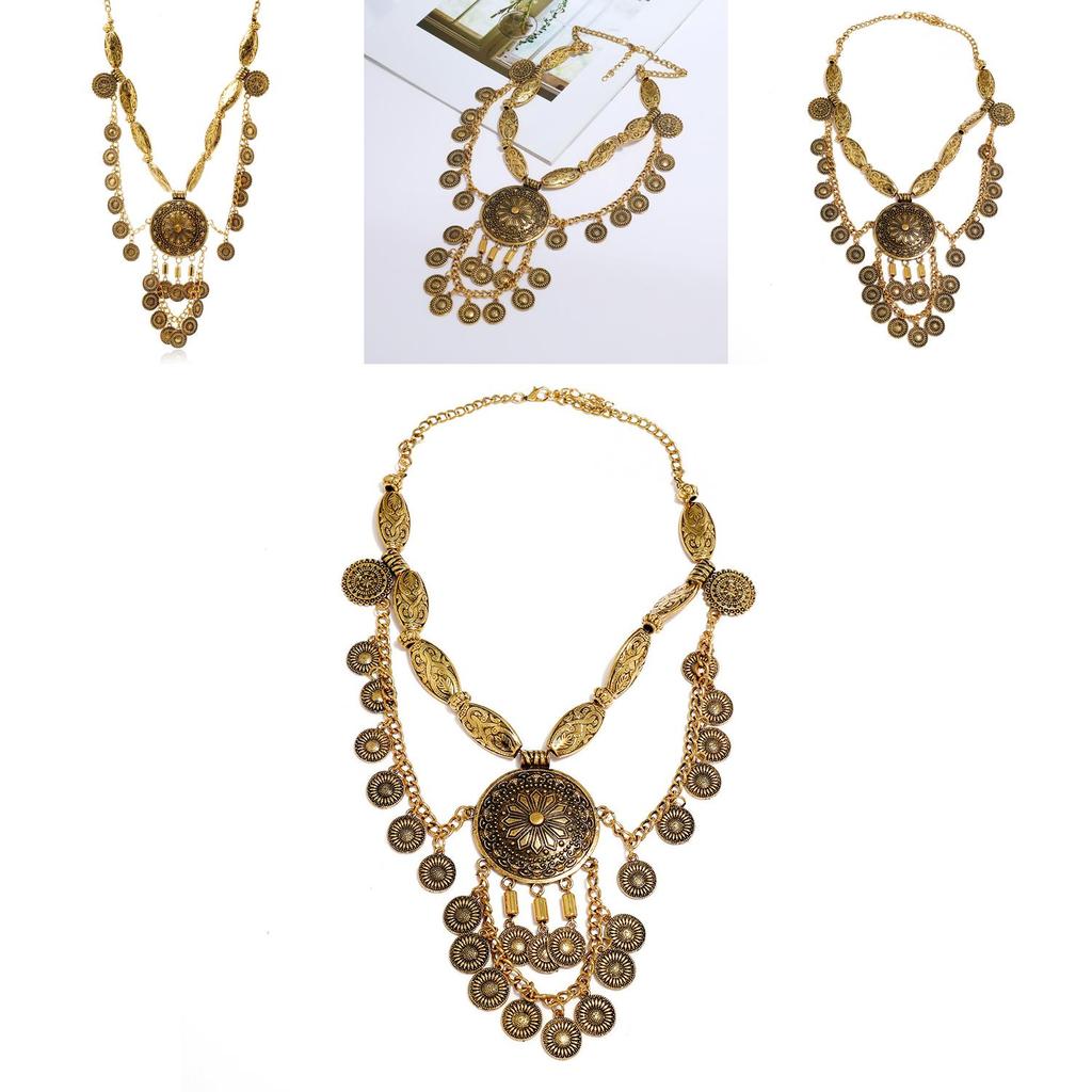 Retro Alloy Coin Necklace For Ethnic Inspired Boho Style With Geometric Pendant