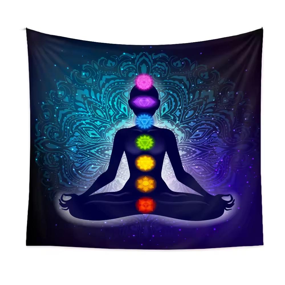 Seven Chakra Tapestry Indian Buddha Statue Meditation Wall Hanging Mandala Tapestry Witchcraft Bohemian Hippie Home Decor Yoga