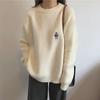 Women's Sweet Bear Embroidery Sweater, Age-Reducing, Round Neck, Soft & Loose Knit, Autumn/Winter Korean Style Top