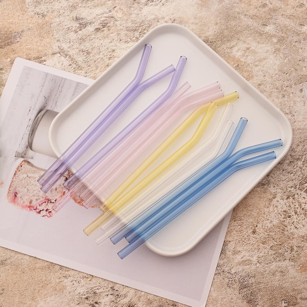 30 PCS Drinking Straws, 8 x 200 mm Bulk Reusable Glass Straws, Include 12 Straight 12 Bent 6 Cleaning Brush, Straws for Smoothies, Milkshake, Juice