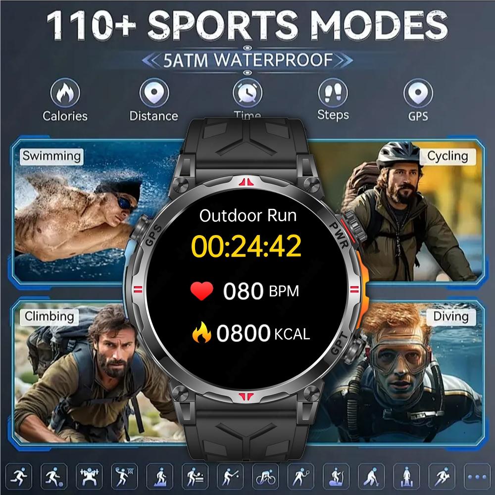 New Military Rugged T-Rex3 GPS Positioning Smartwatch Compass Barometer Altimeter 5ATM Waterproof 650mAh Battery Sport Men Watch