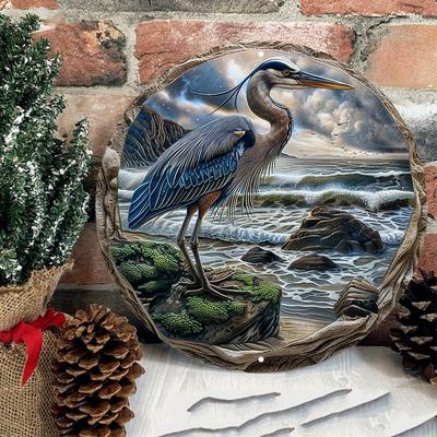 Blue Heron Wooden Plate, 8x8 Inch, Durable and Proof, Suitable for Door or Wall Decoration, Art Home Decor, Easy To Hang