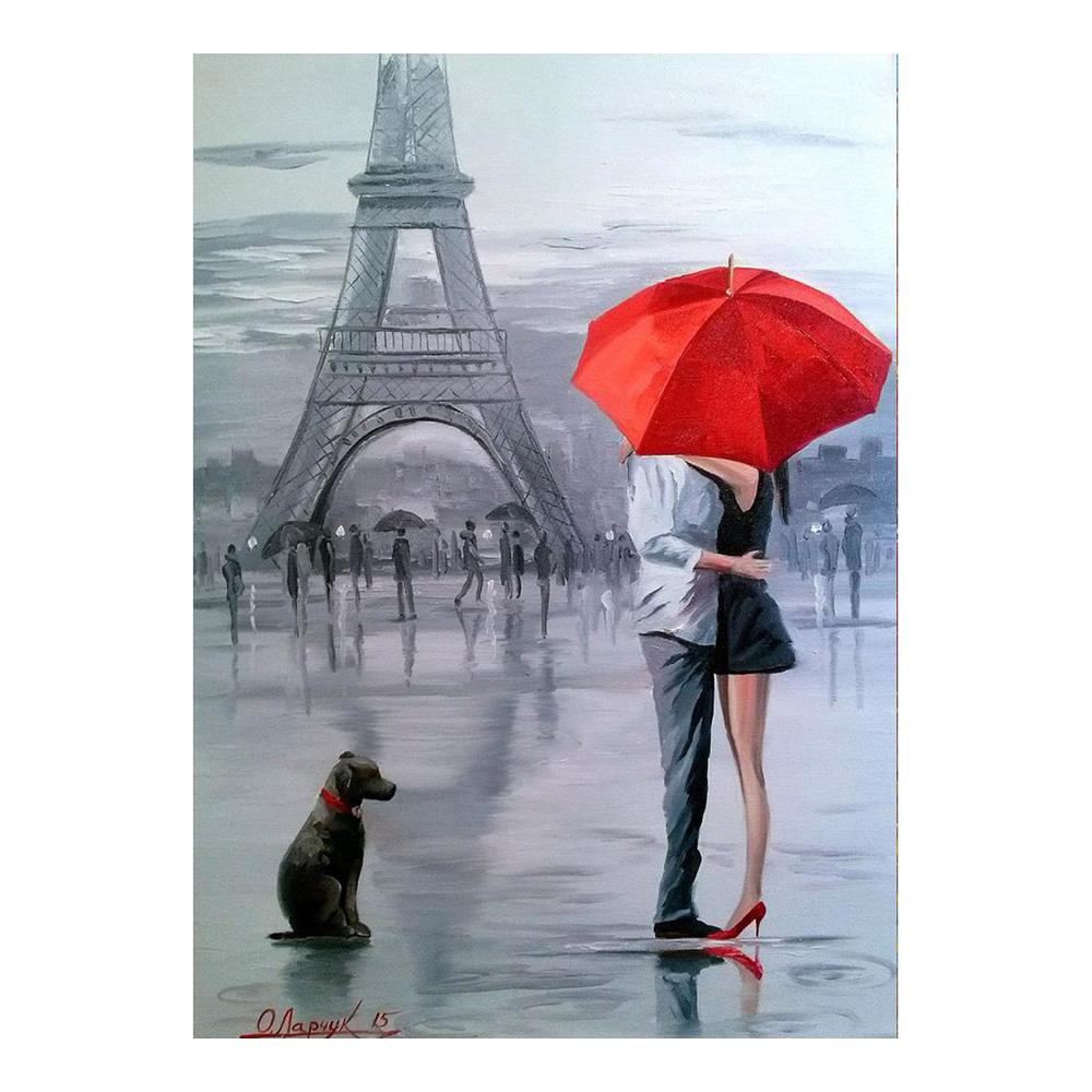 Nordycki Jesienny Deszczowy Pejzaż Plakat Płótno Obraz Olejny Zakochani Spacerujący Obraz Ścienny do Nowoczesnego Salonu Dekoracja Domu