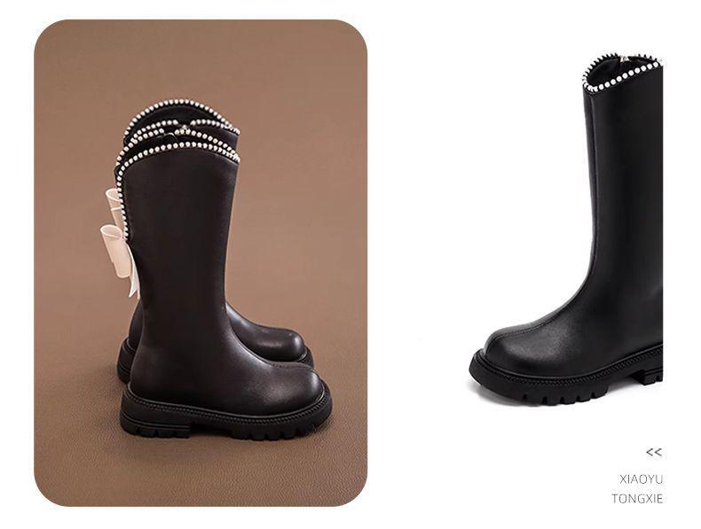 Girls' Fleece-Lined High-Top Long Leather Boots - 2025 Autumn/Winter Collection