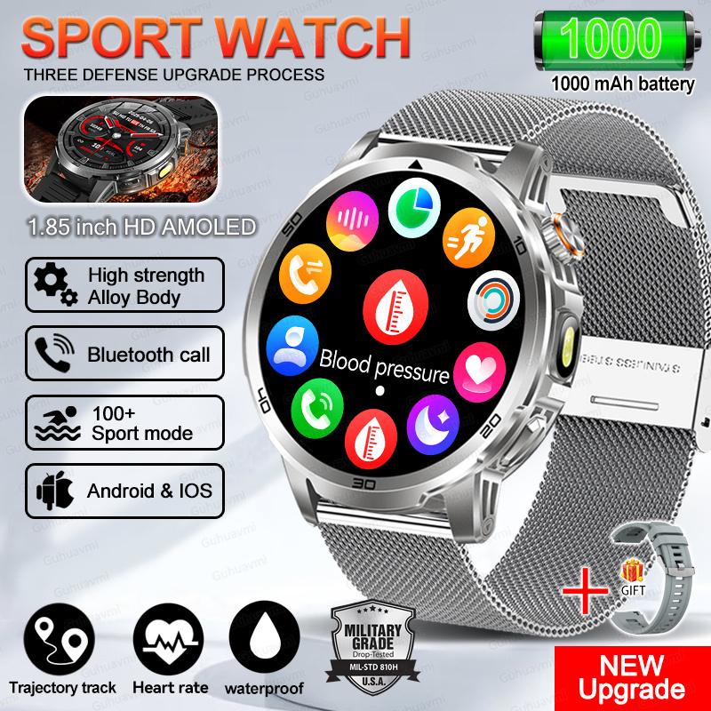 New Outdoor Military 1.85-inch AMOLED Smart Watch Fitness Clock Men 1000mAh Battery 10ATM Waterproof HD Call Bracelet Men
