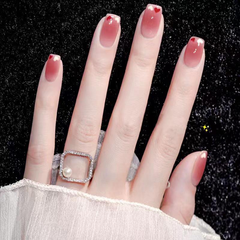 Blush Heart Short False Nails for Spring/Summer - Student Girl Wearable Manicure Patches