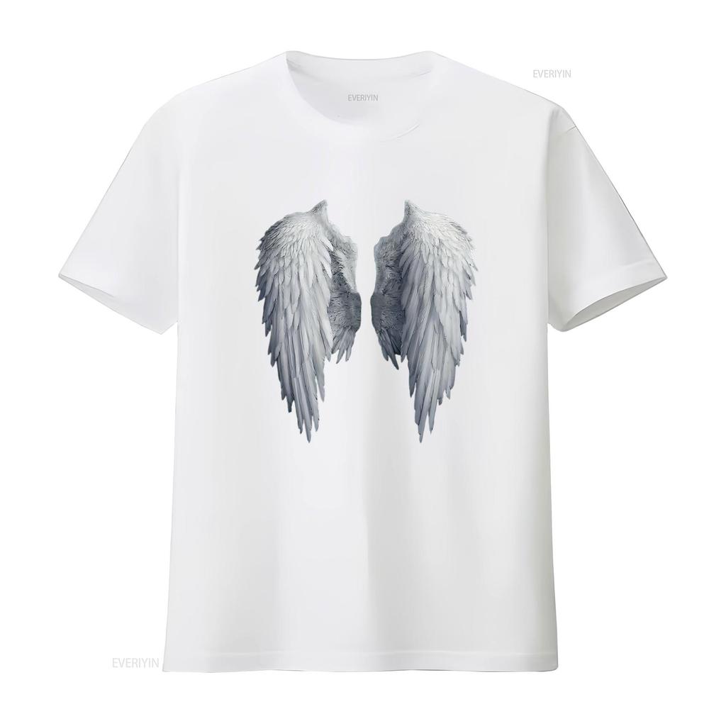 Fancy Womens Fashion Angel Wings Simple Cute T Shirt Black vintage Washed graphic homme Soft Stretched Stylish Versatile Unisex