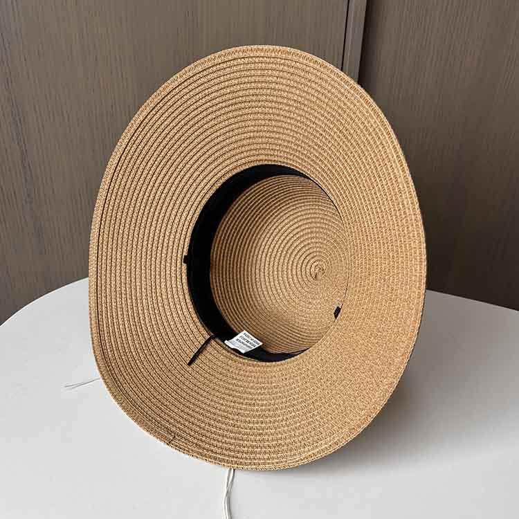 Summer Dome Big Brim Straw Hat Women's Pearl Braided Lace-Up Sunshade Sunscreen Hat Straw Vacation Big Brim Sun Hat