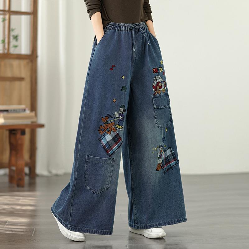 DIMANAF 2025 Plus Size Autumn Jeans New Long Pants Women Embroidery Denim Trousers Big Size Casual Loose