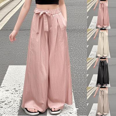 Summer Solid-color Ice Silk Wide-leg Pants, Casual Straight-leg Pants For Middle-aged Children