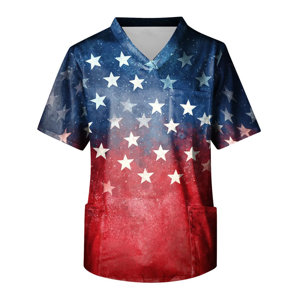 Men's Short Sleeve V-Neck  Print Chest Pocket Care Top