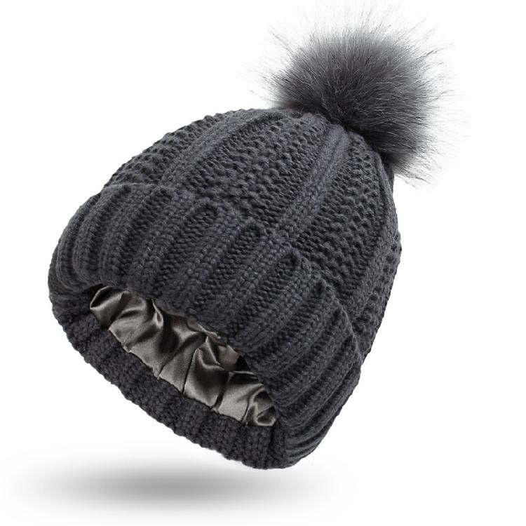 

Fashion Solid Color Knitted Hat pompom Thick Casual Simple Fall Winter All-match темно-сірий колір