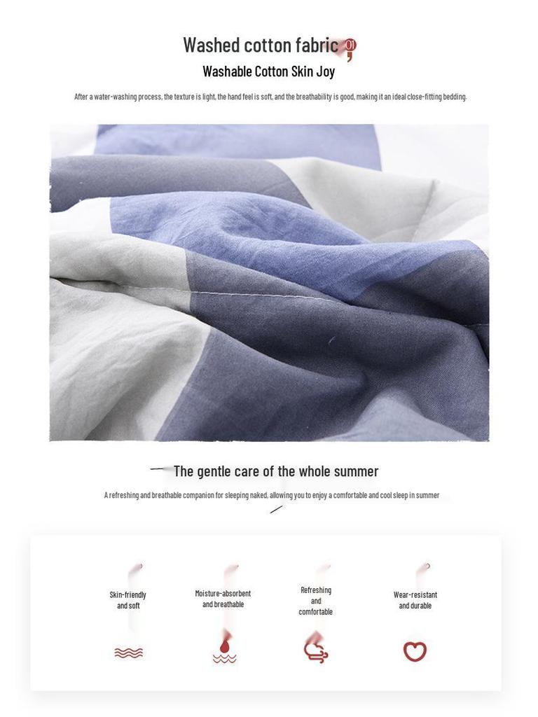 Letnia kołdra z bawełny pranej, Pasek w kratkę w stylu MUJI, Kołdra klimatyzacyjna do akademików, Letnia kołdra na łóżko pojedyncze, Kołdra na prezent