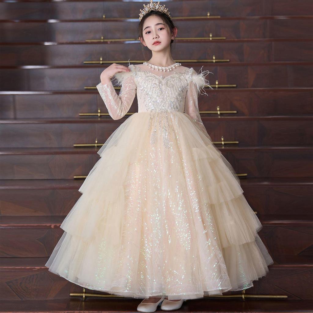 Girls' Princess Dresses: Medium/Large Fluffy Tulle Skirts for Piano Performances, Formal Gowns, and Winter Wear