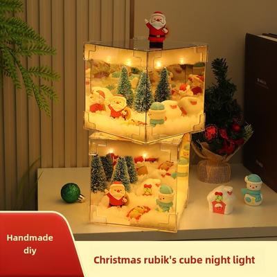 Weihnachten DIY Zauberwürfel Dekoration LED Handgemacht Leuchtend Desktop Bastelmaterialpaket Weihnachten Weihnachtsmann Ornamente Deko