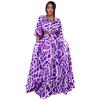 MY963 Womens Plus Size Floral Print Two-Piece Set Long Sleeve A-Line Maxi Skirt Outfit Casual Dressy Ensemble