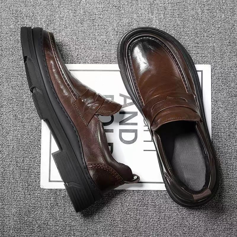 Spring New Leather Breathable Foot Leather Shoes Men's Versatile Casual Fashion Lazy One Pedal Platform Casual Shoes