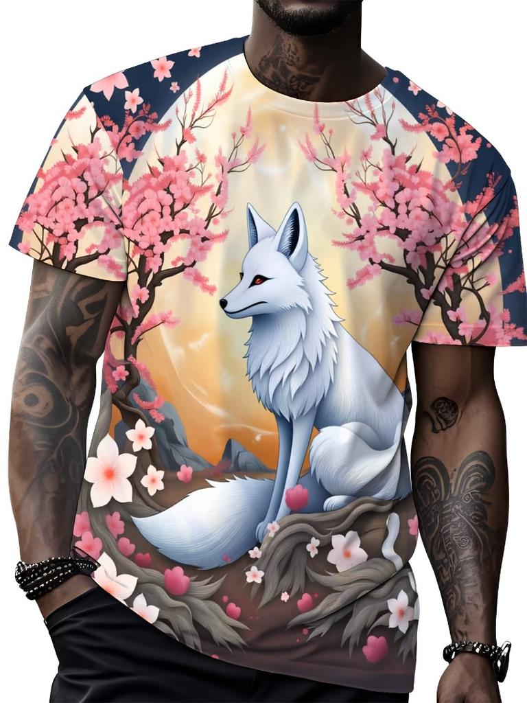 Men's White Fox and Sakura T-Shirt