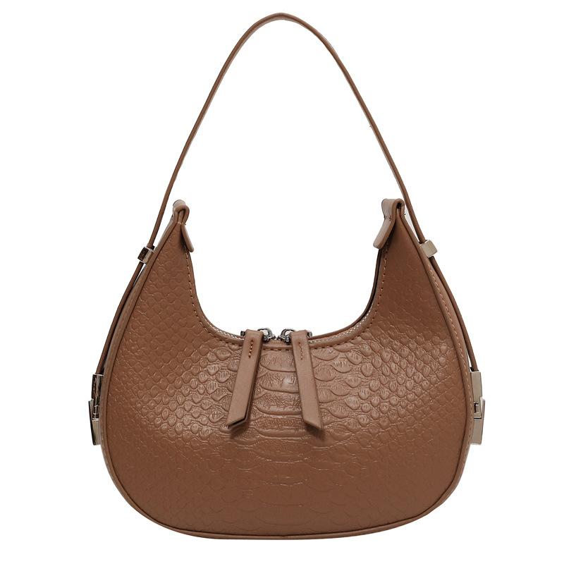 Retro underarm casual bag for women 2025 new embossed crocodile pattern fashionable solid color one-shoulder portable dumpling bag