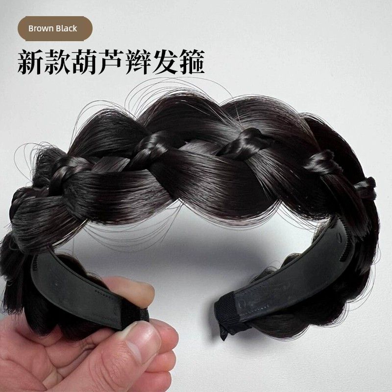 

Косички Повязка Парик Женский Новинка Сэндвич Твист Коса Повязка для волос Имитация Полный Натуральный Человеческий Волос Высокий Верх Черепа Тыква Коса Аксессуары для волос Gourd Braid Hair Hoop-Black Brown