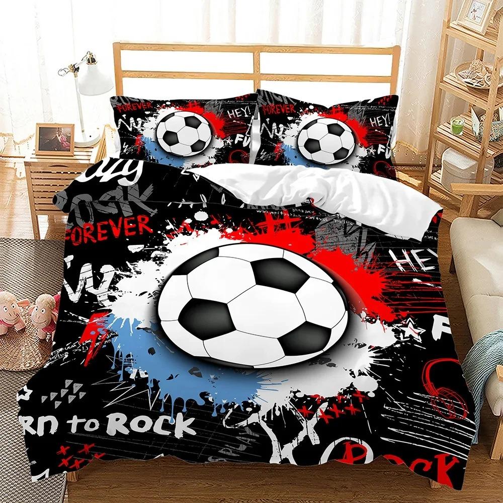 Neues 3D Fußball Bettwäscheset Beliebter Fußball Weiche Mikrofaser Bettwäsche mit Kissenbezug Queen King Einzelgröße Bettbezugsets