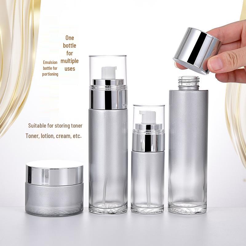 Travel-Size Gradient Silver-Gray Cosmetic Bottles Set