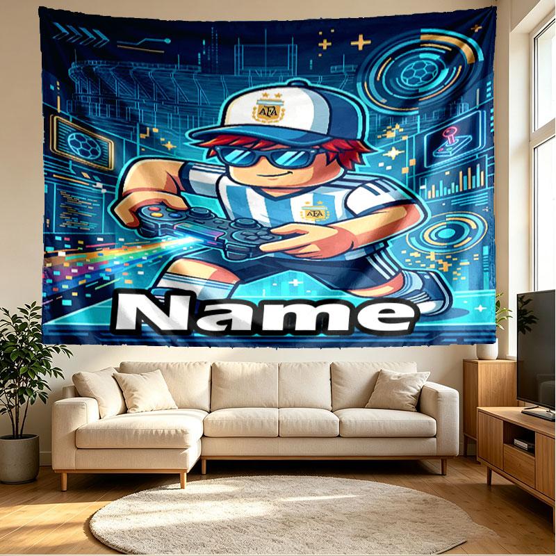 Custom Name Personalized Cosmic Bot Crew Print Tapestry, Wall Art Decor, Bedroom, Dorm, Apartment, LivingRoom, Party Backdrop, Gift for Birthday