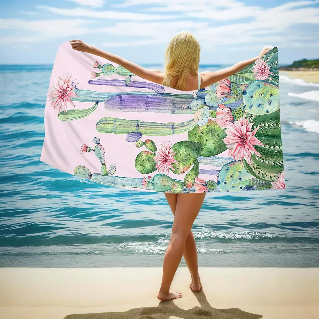 Double-Sided Terry Printed Beach Towel, Microfiber Adult Swimming Bath Towel, Quick-Drying Double-Sided Velvet
