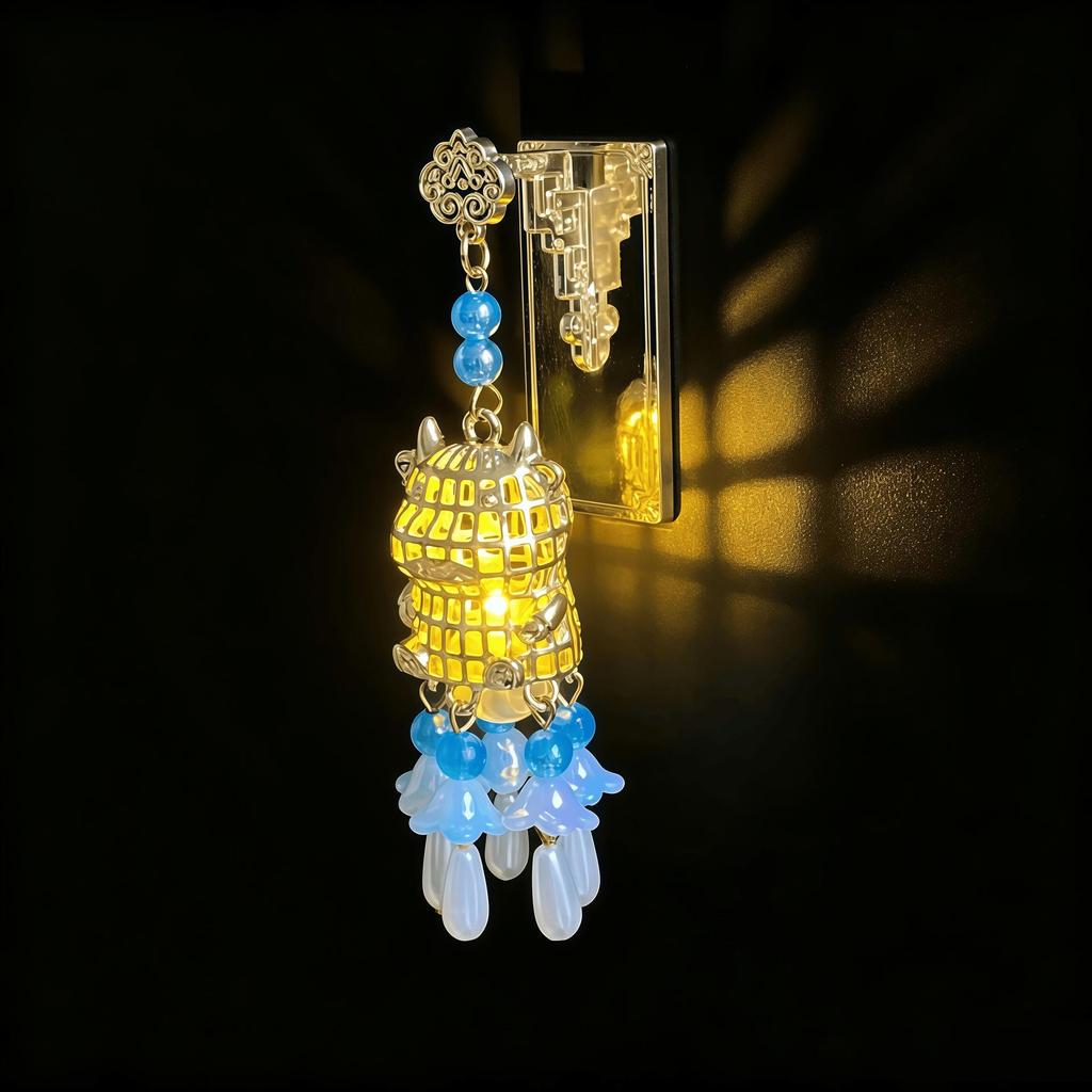 Ancient Style Luminous Lantern Refrigerator Magnet with Pavilion Tassel and Pearl Ornament