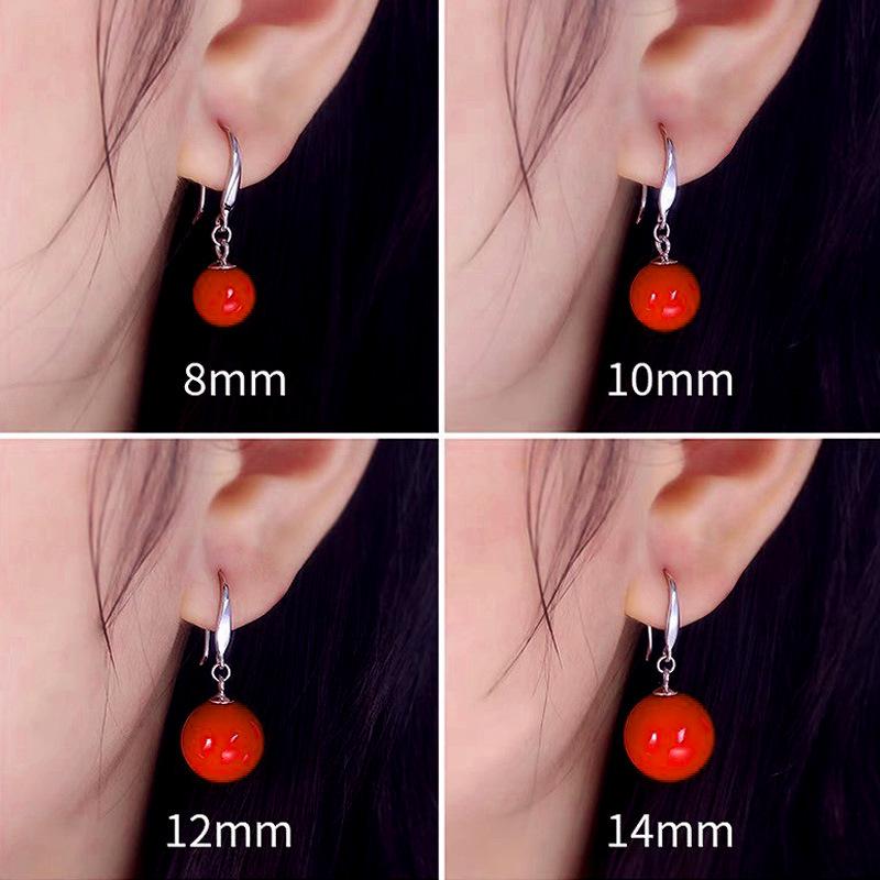 S925 Sterling Silver Purple Gold Cinnabar Dangle Earrings - Ancient Style Red Studs for Women