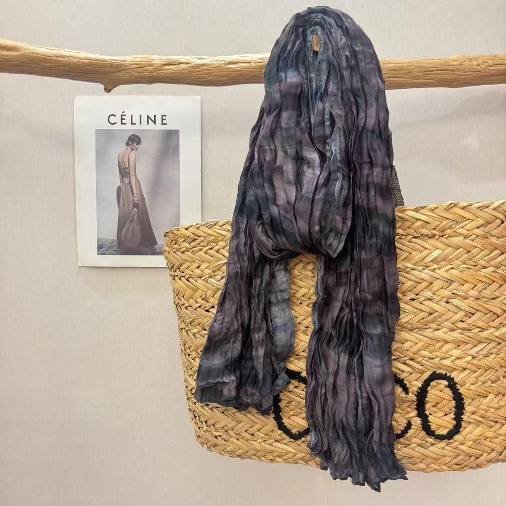 Johnature Cachecol Quente Vintage Estilo Étnico Plissado Fino Outono Inverno Estampa Decoração Versátil