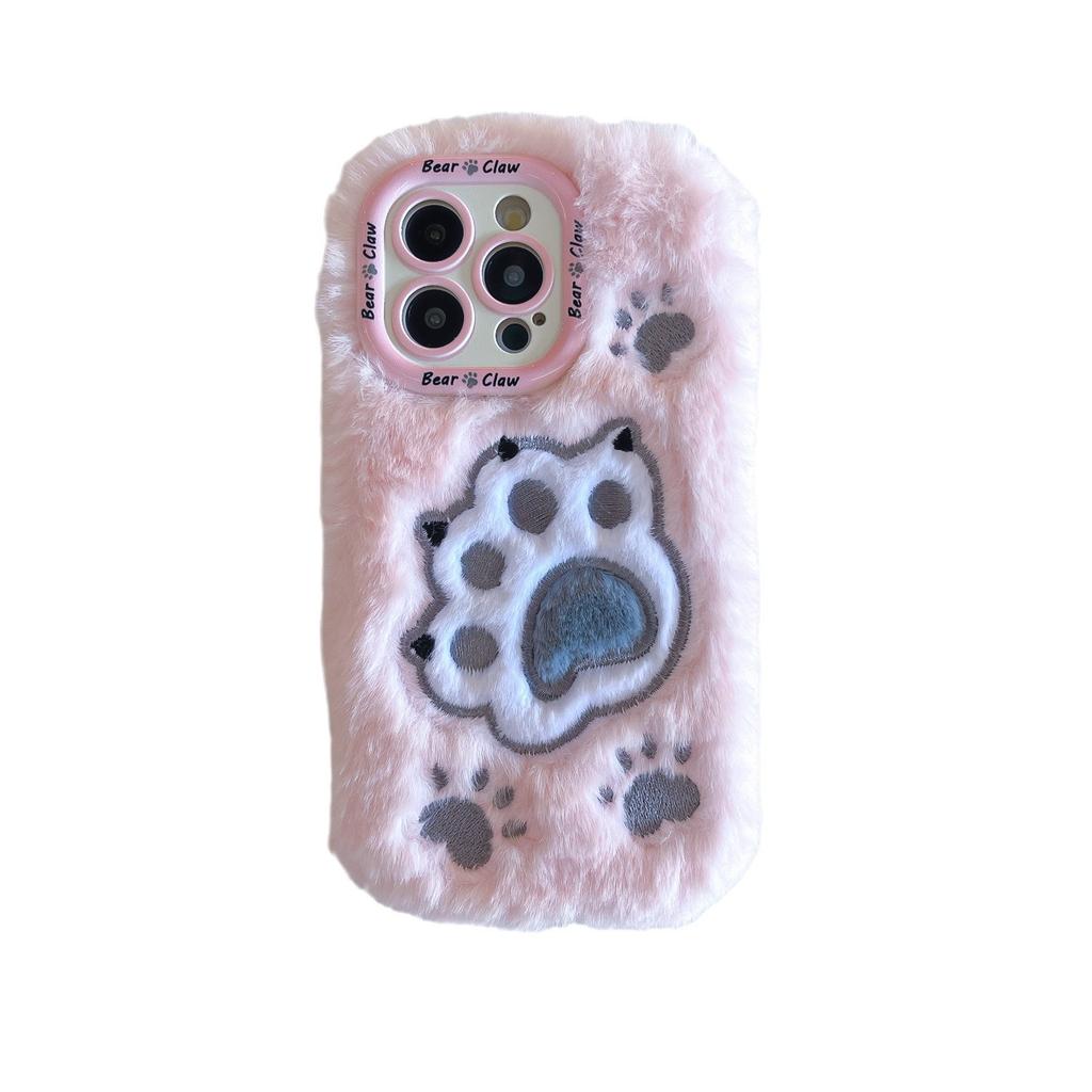 16P autumn and winter plush cat claw mobile phone case is suitable for Apple 17PROMAX trend 15 fine hole lens holder 17AIR
