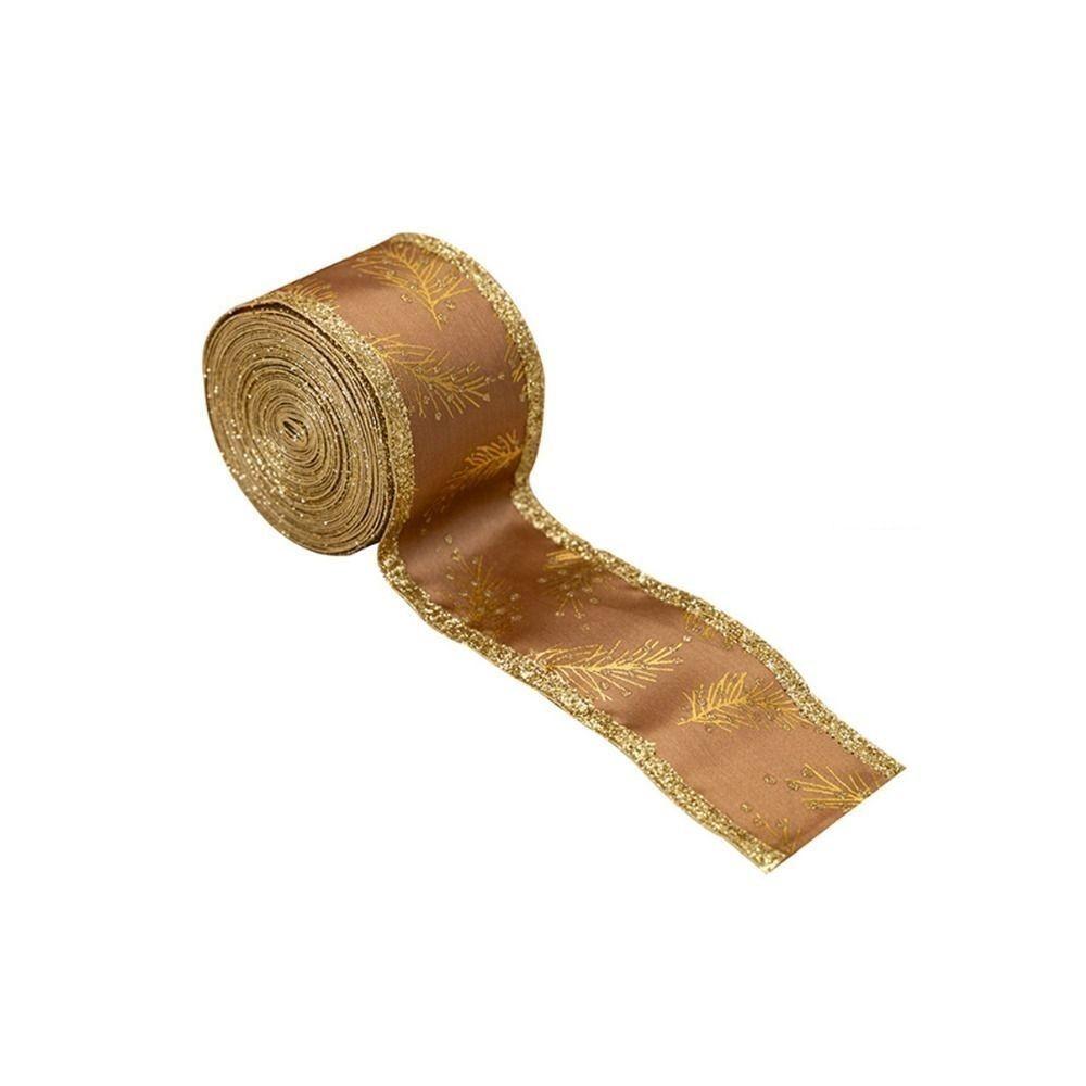 

5M Leaves Pattern Christmas Gift Bow Ribbon Lightweight DIY Gold Trim Wired Ribbon Wedding Party Xmas Ornaments золотий