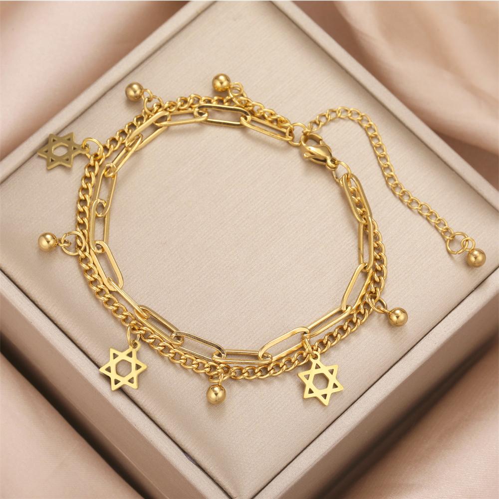 My Shape Star of David Bracelets Adjustable 2 Layers Hand Chain Stainless Steel Link Chain Hexagram Je Jewelry Israel Gifts
