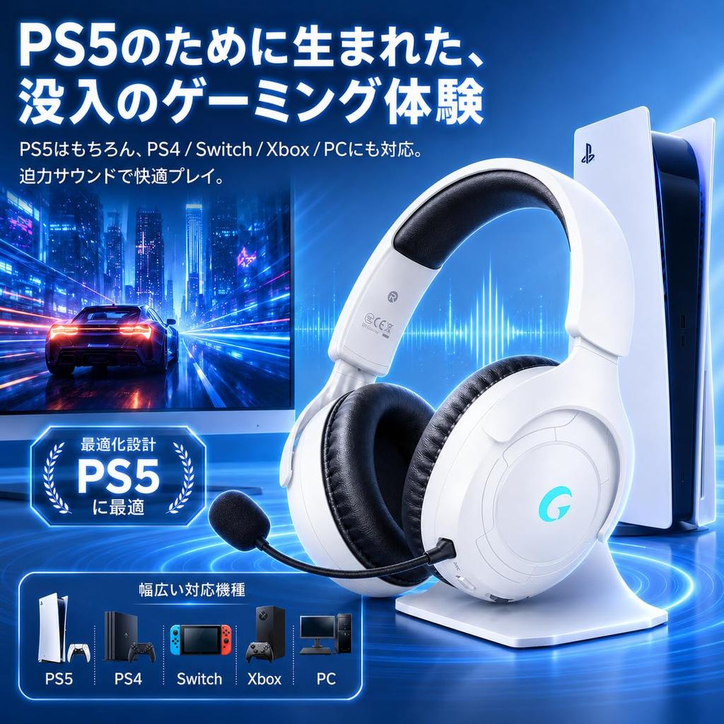 Gvyugke Wireless Gaming Headset with Active Noise Cancellation, Up to 45 Hours Playback, White