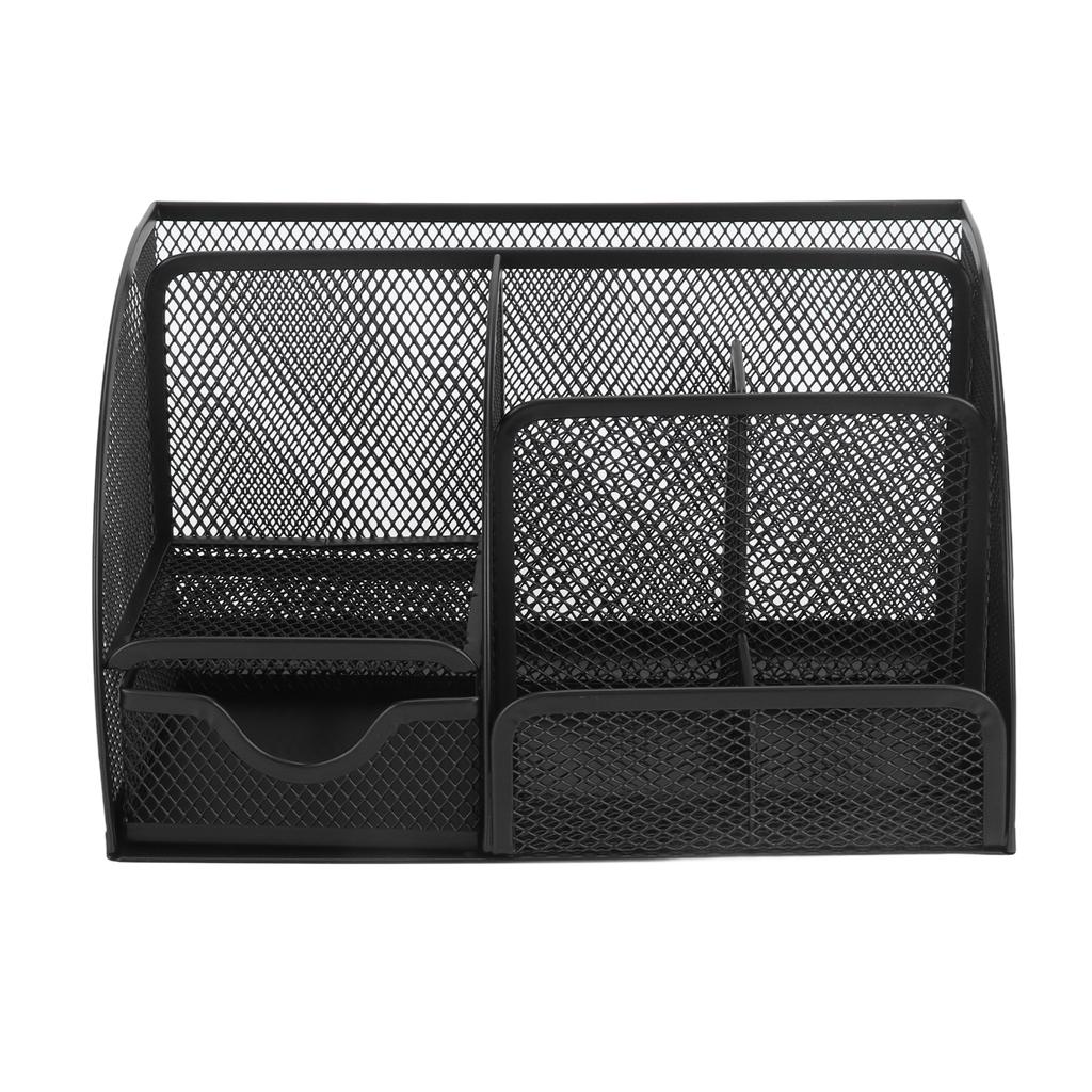 Desktop Mesh Pen Storage Holder 7 Compartments Multifunction Black for Home Sturdy Office