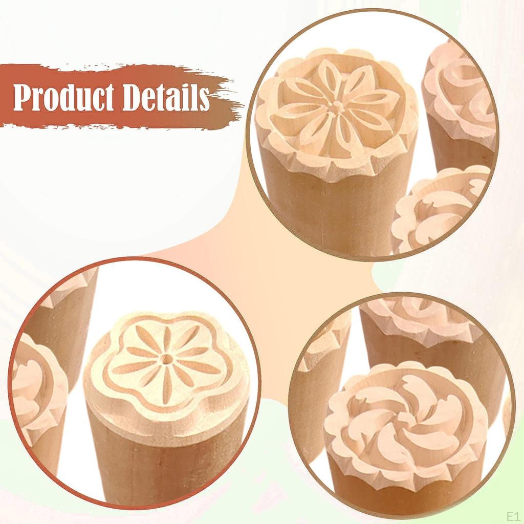 4 Stück Holz Keramikwerkzeuge Stempel Drucken DIY Rund 1,38" Durchmesser Regentropfen Stempelblock