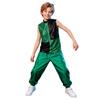 Boys Metallic Jazz Dance Costume Mock Neck Sleeveless Back Zipper Shiny Sequins Color Block Top Cargo Pants