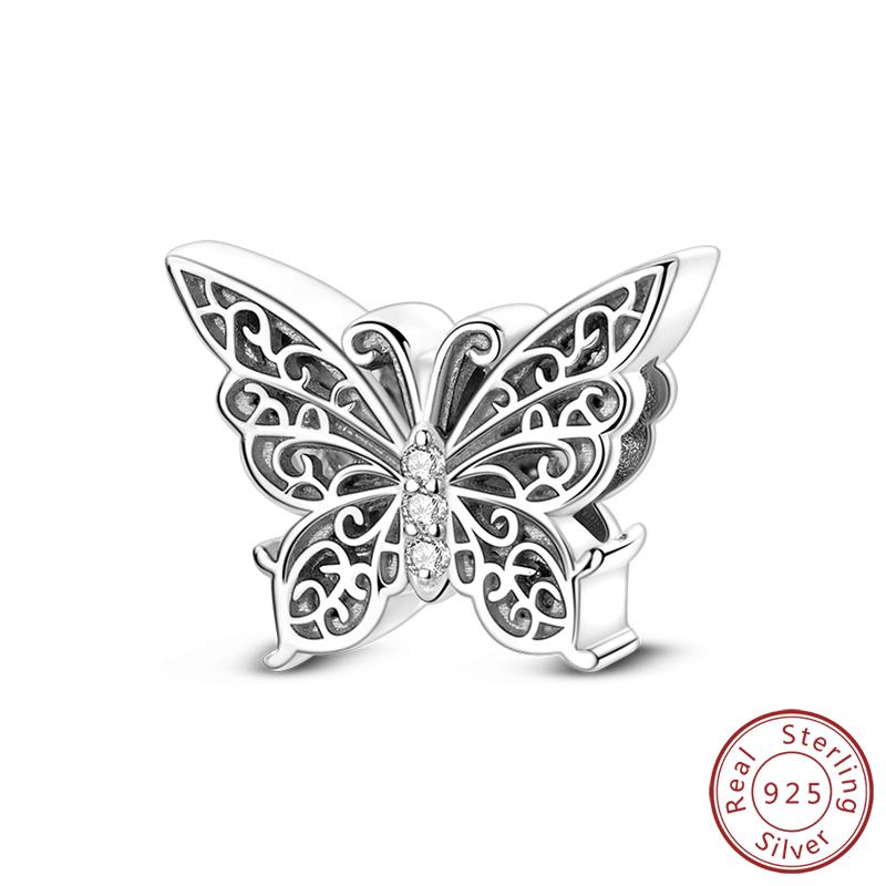 Elegant S925 Silver Butterfly & Dragonfly Multicolor Charms Beads Pendant 3mm DIY Fine Jewelry Making Accessories Gifts