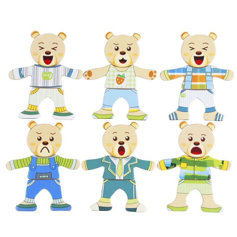 Non-Toxic Wooden Toy Montessori Cartoon Animal Changing Clothes Jigsaw Dress Changing Shape Matching Puzzle Educational Toys For Children