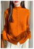 Women's Velvet Cardigan: Cozy Half-High Collar, Loose Fit, Versatile Winter Sweater.