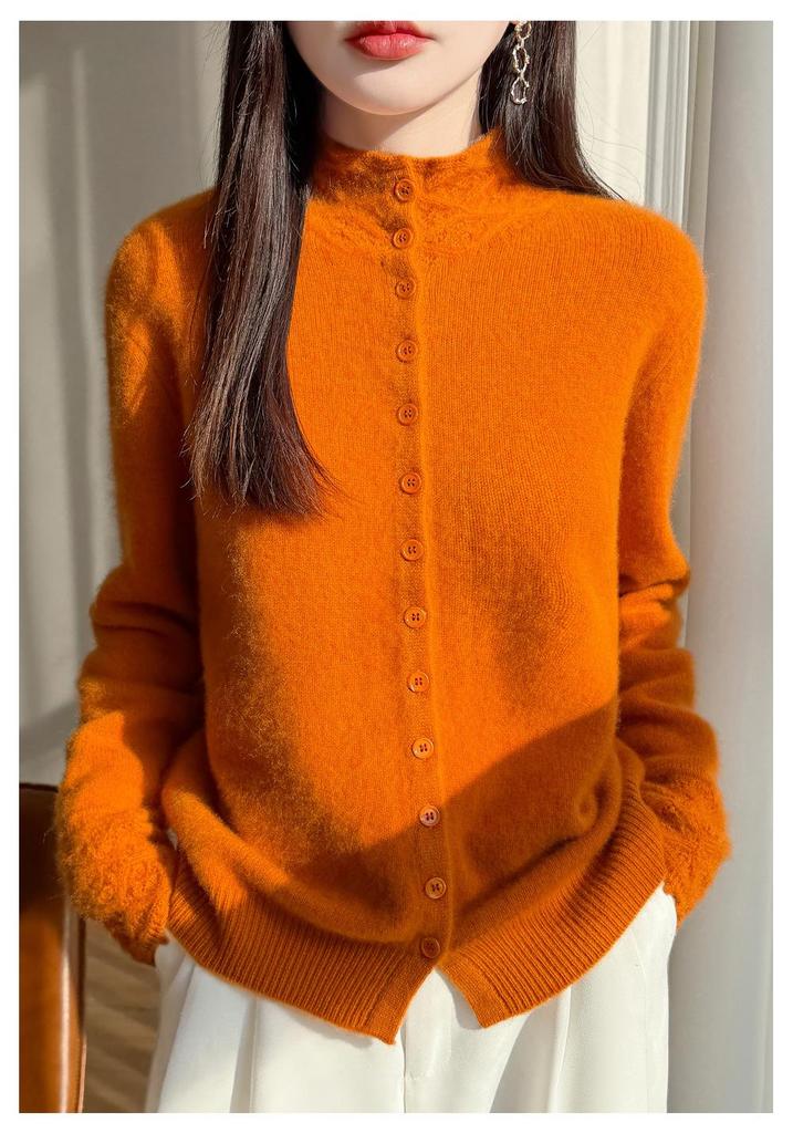 Women's Velvet Cardigan: Cozy Half-High Collar, Loose Fit, Versatile Winter Sweater.