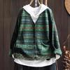 Johnature Women Vintage Sweaters Striped Print Floral Spring Chinese Style V-Neck Long Sleeve Knitted Sweaters