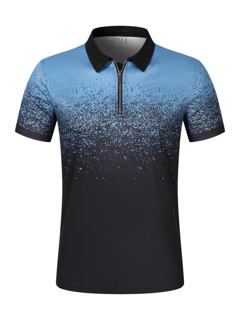 Summer Flat Cloth Polo Shirt Zip Men's Printed Crushed Dot Polo Shirt Men's Short Sleeve T-Shirt Top