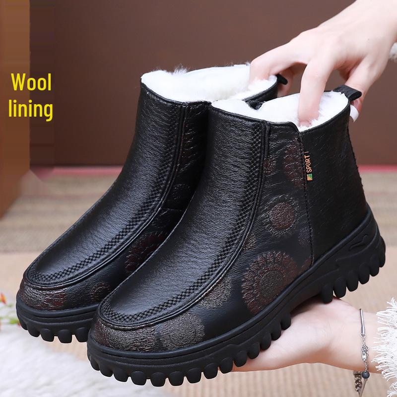 

Женские шерстяные зимние ботинки: Нескользящая, Мягкая подошва, Теплый хлопок для людей среднего и пожилого возраста 40 чёрный