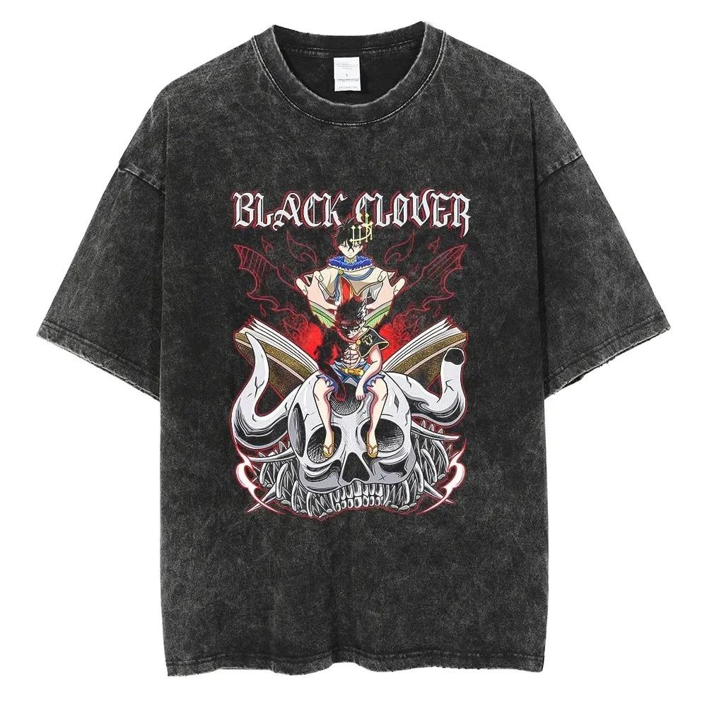 Vintage Washed Oversized Short-Sleeve T-Shirt Featuring Black Clover Asta Demon Form with Anti-Magic Grimoire and Nero Graphic Print