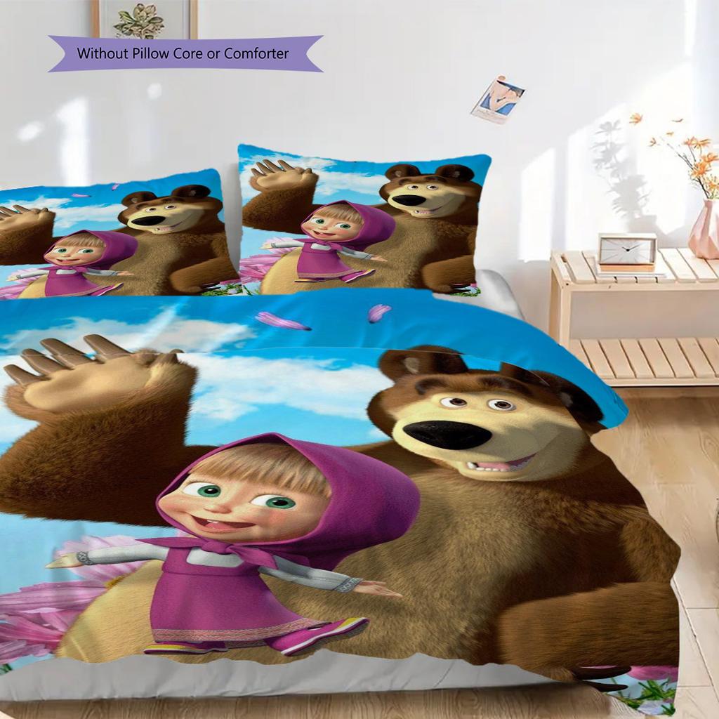 Russian comedy animation Masha and the Bear Comfortable Duvet Cover and Pillowcases (1 duvet cover + 2 pillowcases, duvet insert not included) T4