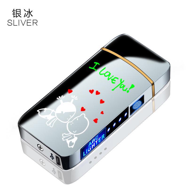 Stylish Windproof Metal Electric Lighter With Dual Arc Flameless Plasma USB Rechargeable Lighter LED Power Display Touch Sensor