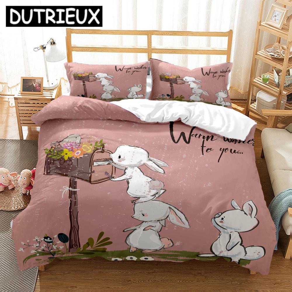 Comforter Bedding Set With Rabbit Design - King Size For Teens Double & Children'S Beds - S & Comforter Included