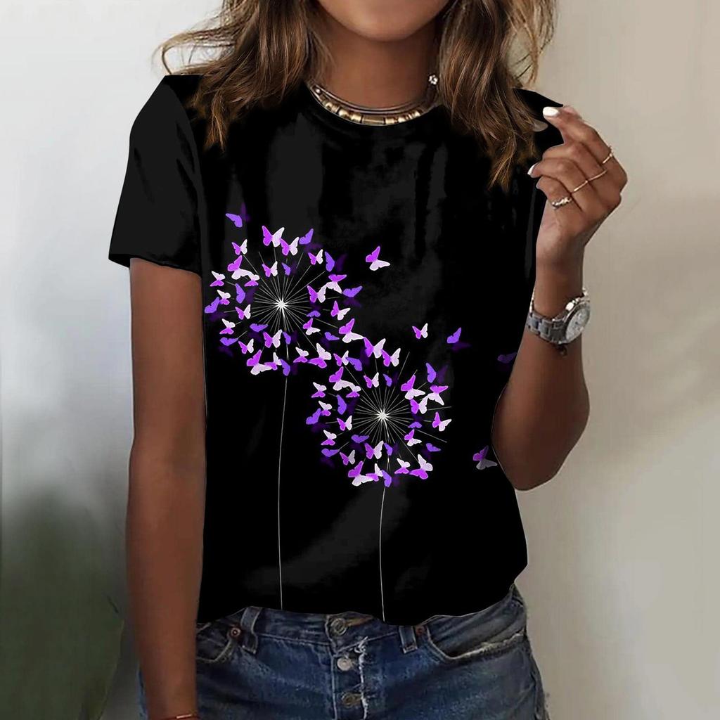 Women's Round-Neck Tops Short Sleeves T-shirt Printed T-shirt Tunic Shirts Vintage Tops